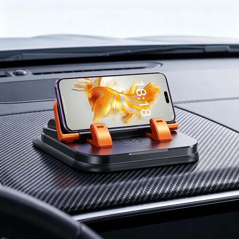 360° Rotation Car Phone Holder, 2-in-1 Dashboard & Number Plate Mount, Vertical Horizontal Screen Stand for Car Navigation-Orange in Kuwait