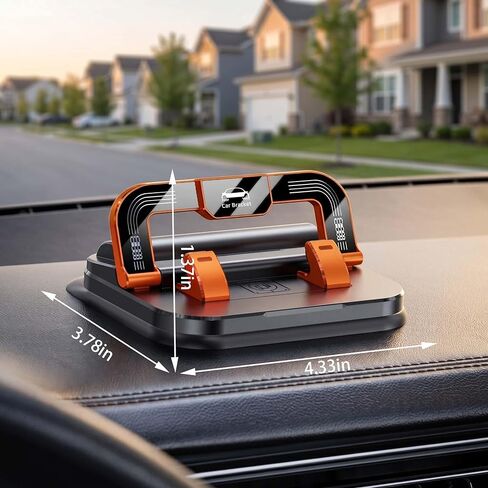 360° Rotation Car Phone Holder, 2-in-1 Dashboard & Number Plate Mount, Vertical Horizontal Screen Stand for Car Navigation-Orange in Kuwait