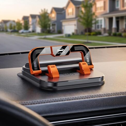 360° Rotation Car Phone Holder, 2-in-1 Dashboard & Number Plate Mount, Vertical Horizontal Screen Stand for Car Navigation-Orange in Kuwait