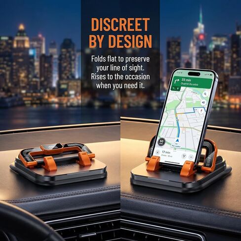360° Rotation Car Phone Holder, 2-in-1 Dashboard & Number Plate Mount, Vertical Horizontal Screen Stand for Car Navigation-Orange in Kuwait