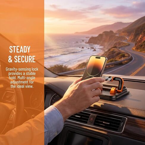 360° Rotation Car Phone Holder, 2-in-1 Dashboard & Number Plate Mount, Vertical Horizontal Screen Stand for Car Navigation-Orange in Kuwait