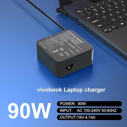 شاحن محول 90 واط متوافق مع Asus Vivobook 14X 15X 16X 17X M1703Q M1603Q K1703Z Y1603C D1603Q ExpertBook B1500 P2451F P751J Asus Q534U Q529Z Q524UQ UX533F UX480F ADP-90LE B سلك الطاقة in Kuwait
