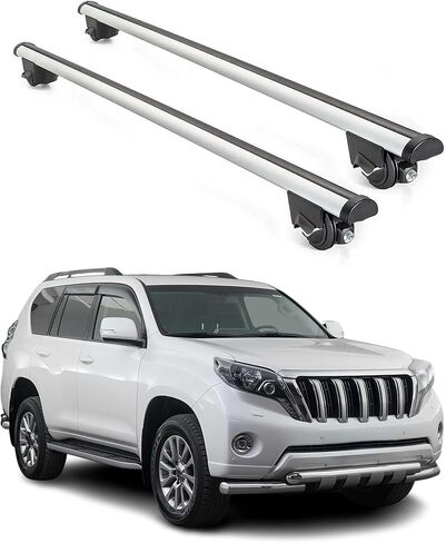 OMAC Aluminium Roof Racks Cross Bars Carrier for Toyota Land Cruiser 1998-2007 Gray 2 Pcs Anti-Theft for Travel Kayak Canoe Surf Ski Snowboard Camping in Saudi Arabia