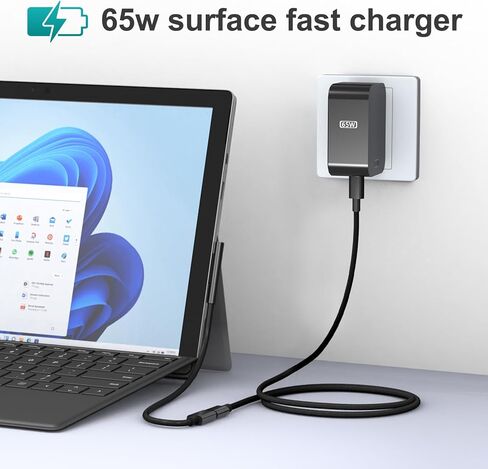 شاحن سطحي جديد بقدرة 65 وات مع قابس تيار متردد قابل للطي، متوافق مع شاحن Surface Pro 13 11,12,10,9,8,7+,7,6,5,4,3,X, Surface Book3,2,1, الكمبيوتر المحمول والكمبيوتر اللوحي، يدعم احتياجات الشحن بقدرة 44 وات 36 وات 24 وات in Kuwait