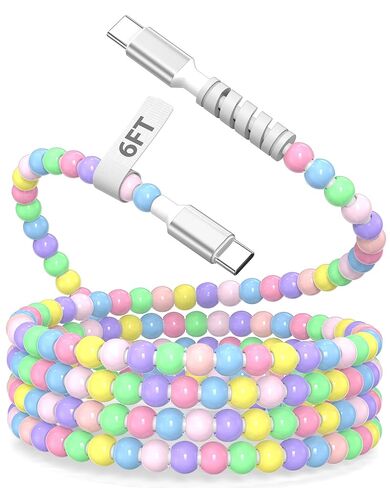 6 ft USB C Cable Charging Cord Beaded Charger for Apple Tangle-Free Bead for Carplay Car Play for iPhone 17 17e Air 16 16e 15 Pro Max Type C Wire for Samsung S26 S25 S24 S23 for Girls Women Purple in Kuwait