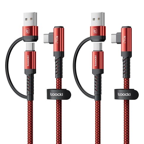 كابل USB C إلى USB C بقوة 240 واط بطول 10 أقدام [عبوة من قطعتين]، سلك شحن سريع 2 في 1 بزاوية يمنى PD 3.1، مدخل USB-A & C مزدوج لهاتف iPhone 17/16/15 Pro وMacBook Pro وiPad وSamsung Galaxy S26/S25-Red in Kuwait