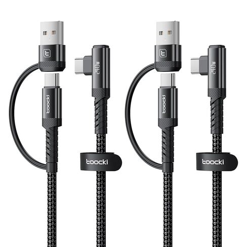 كابل USB C إلى USB C بقوة 240 واط بطول 10 أقدام [عبوة من قطعتين]، سلك شحن سريع 2 في 1 بزاوية يمنى PD 3.1، مدخل USB-A & C مزدوج لهاتف iPhone 17/16/15 Pro وMacBook Pro وiPad وSamsung Galaxy S26/S25-Red in Kuwait