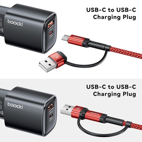 كابل USB C إلى USB C بقوة 240 واط بطول 10 أقدام [عبوة من قطعتين]، سلك شحن سريع 2 في 1 بزاوية يمنى PD 3.1، مدخل USB-A & C مزدوج لهاتف iPhone 17/16/15 Pro وMacBook Pro وiPad وSamsung Galaxy S26/S25-Red in Kuwait