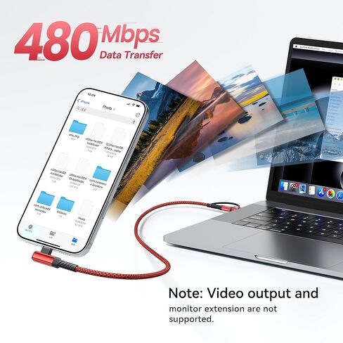 كابل USB C إلى USB C بقوة 240 واط بطول 10 أقدام [عبوة من قطعتين]، سلك شحن سريع 2 في 1 بزاوية يمنى PD 3.1، مدخل USB-A & C مزدوج لهاتف iPhone 17/16/15 Pro وMacBook Pro وiPad وSamsung Galaxy S26/S25-Red in Kuwait