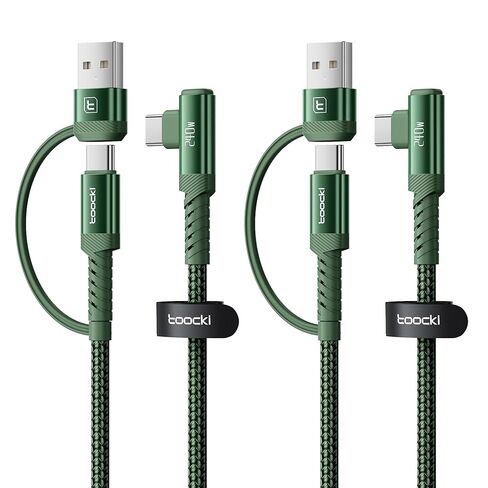 كابل USB C إلى USB C بقوة 240 واط بطول 10 أقدام [عبوة من قطعتين]، سلك شحن سريع 2 في 1 بزاوية يمنى PD 3.1، مدخل USB-A & C مزدوج لهاتف iPhone 17/16/15 Pro وMacBook Pro وiPad وSamsung Galaxy S26/S25-Red in Kuwait