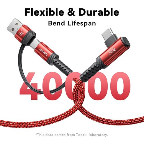 كابل USB C إلى USB C بقوة 240 واط بطول 10 أقدام [عبوة من قطعتين]، سلك شحن سريع 2 في 1 بزاوية يمنى PD 3.1، مدخل USB-A & C مزدوج لهاتف iPhone 17/16/15 Pro وMacBook Pro وiPad وSamsung Galaxy S26/S25-Red in Kuwait