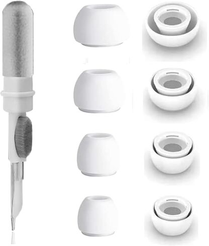 ALXCD 4 Pairs Ear Tips Compatible with AirPods Pro 2 /1st Generation Replacement Ear Tips,with Noise Reduction Hole & Built-in dust Guard Screen with Cleaner kit XS/S/M/L White in Kuwait