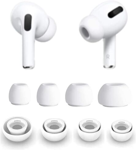 ALXCD 4 Pairs Ear Tips Compatible with AirPods Pro 2 /1st Generation Replacement Ear Tips,with Noise Reduction Hole & Built-in dust Guard Screen with Cleaner kit XS/S/M/L White in Kuwait