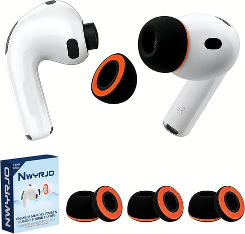 Memory Foam Replacement Ear Tips for AirPods Pro 3 Silicone Shield, Compatible withAirPods Pro 3rd Generation 2025, Anti-Slip Better Noise Canceling, 3 Pairs (Black & Orange, Medium) in Saudi Arabia
