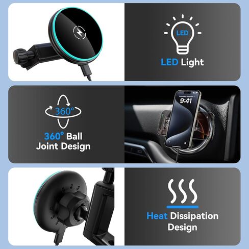 حامل هاتف لاسلكي معتمد من Qi2 بقدرة 15 وات للشحن السريع لسيارة Jeep Wrangler JL(2018-2025) Gradiator (2020-2024) بوصلة (2009-2016)، حامل فتحة تهوية للسيارة متوافق مع MagSafe لهاتف iPhone 17/16 in Kuwait