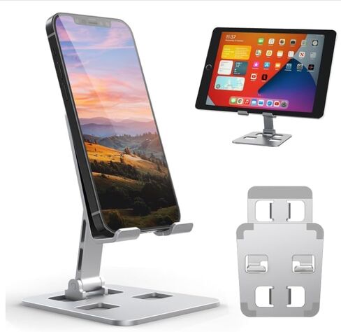 حامل هاتف خلوي مزدوج قابل للطي، حامل هاتف قابل للتعديل بالكامل للمكتب، متوافق مع iPhone 17 16 15 14 13 12 11، Samsung Galaxy، Google Pixel، Nintendo Switch، جميع الهواتف in Kuwait