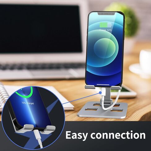 حامل هاتف خلوي مزدوج قابل للطي، حامل هاتف قابل للتعديل بالكامل للمكتب، متوافق مع iPhone 17 16 15 14 13 12 11، Samsung Galaxy، Google Pixel، Nintendo Switch، جميع الهواتف in Kuwait