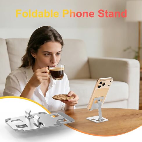 حامل هاتف خلوي مزدوج قابل للطي، حامل هاتف قابل للتعديل بالكامل للمكتب، متوافق مع iPhone 17 16 15 14 13 12 11، Samsung Galaxy، Google Pixel، Nintendo Switch، جميع الهواتف in Kuwait