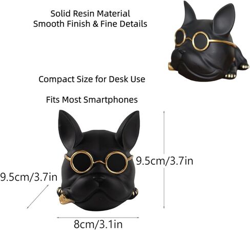 حامل هاتف Vilead French Bulldog، حامل مكتب لطيف للكلاب من الراتنج مع نظارات ذهبية، حامل سطح المكتب غير قابل للانزلاق لهاتف iPhone in Kuwait