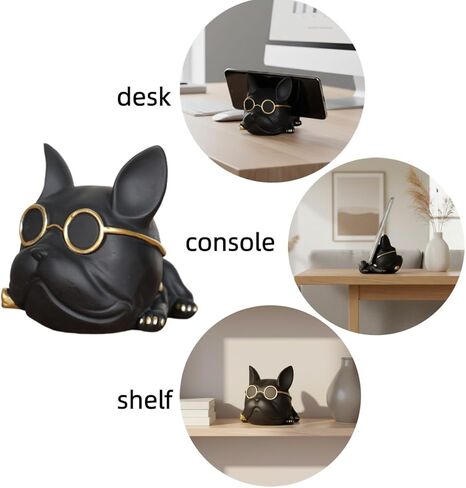 حامل هاتف Vilead French Bulldog، حامل مكتب لطيف للكلاب من الراتنج مع نظارات ذهبية، حامل سطح المكتب غير قابل للانزلاق لهاتف iPhone in Kuwait