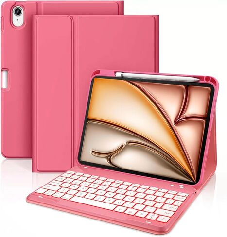 حافظة لوحة مفاتيح بإضاءة خلفية لجهاز iPad Air 11 بوصة M3 (2025) / M2 (2024) & Air 5th الجيل الرابع 10.9 بوصة - غطاء حامل خفيف الوزن مع لوحة مفاتيح بلوتوث لاسلكية قابلة للفصل مغناطيسيًا (أرجواني فاتح) in Kuwait