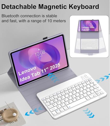 for Lenovo Idea Tab 11'' 2025 Case with Keyboard, Detachable Bluetooth Keyboard for Idea 11inch Tablet Cover with Pen Holder, Smart Keypad Folio for Lenovo Tab 2025 Release TB-336ZU/336FU, Lavender in Kuwait