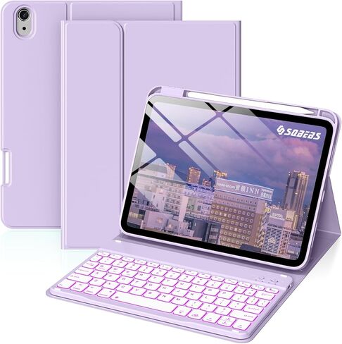 حافظة لجهاز iPad A16 مع لوحة المفاتيح: حافظة لوحة مفاتيح بإضاءة خلفية لاسلكية قابلة للفصل، حافظة لجهاز iPad الجيل العاشر 10.9 مقاس 11 بوصة مع حامل أقلام للطلاب، للتعلم اليومي (أرجواني القلقاس) in Kuwait