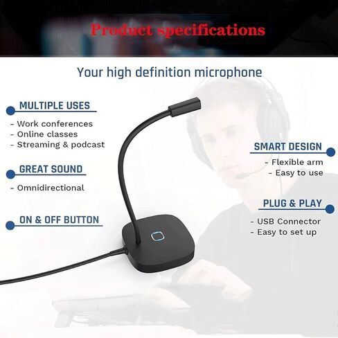 ميكروفون USB لتشغيل ميكروفون الألعاب للبث مع زر كتم الصوت، مثالي لاجتماعات الألعاب والبث المباشر in Kuwait