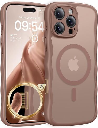 حافظة TAURI مغناطيسية لهاتف iPhone 16 Pro Max، تصميم مموج لطيف [حماية كاملة للكاميرا] [متوافقة مع Magsafe] حافظة شفافة غير لامعة مضادة للانزلاق لهاتف iPhone 16 Pro Max للنساء والفتيات، بني صحراوي in Kuwait