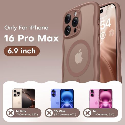 حافظة TAURI مغناطيسية لهاتف iPhone 16 Pro Max، تصميم مموج لطيف [حماية كاملة للكاميرا] [متوافقة مع Magsafe] حافظة شفافة غير لامعة مضادة للانزلاق لهاتف iPhone 16 Pro Max للنساء والفتيات، بني صحراوي in Kuwait