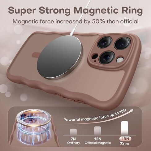 حافظة TAURI مغناطيسية لهاتف iPhone 16 Pro Max، تصميم مموج لطيف [حماية كاملة للكاميرا] [متوافقة مع Magsafe] حافظة شفافة غير لامعة مضادة للانزلاق لهاتف iPhone 16 Pro Max للنساء والفتيات، بني صحراوي in Kuwait