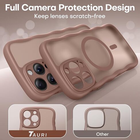 حافظة TAURI مغناطيسية لهاتف iPhone 16 Pro Max، تصميم مموج لطيف [حماية كاملة للكاميرا] [متوافقة مع Magsafe] حافظة شفافة غير لامعة مضادة للانزلاق لهاتف iPhone 16 Pro Max للنساء والفتيات، بني صحراوي in Kuwait