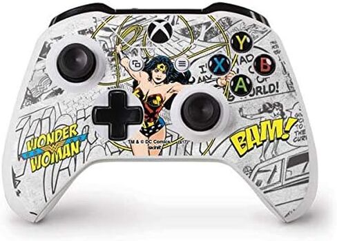 ملصق Skinit المخصص للألعاب متوافق مع وحدة تحكم Xbox One S - تصميم مرخص رسميًا من Warner Bros Wonder Woman Comic in Kuwait
