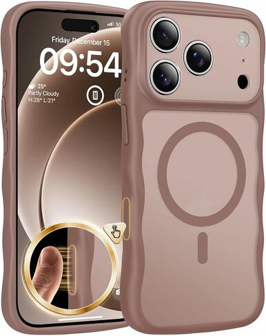 حافظة TAURI مغناطيسية لهاتف iPhone 16 Pro Max، تصميم مموج لطيف [حماية كاملة للكاميرا] [متوافقة مع Magsafe] حافظة شفافة غير لامعة مضادة للانزلاق لهاتف iPhone 16 Pro Max للنساء والفتيات، بني صحراوي in Kuwait