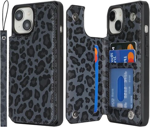حافظة Cavor لهاتف iPhone 15 Plus مع حامل بطاقة، حافظة محفظة لهاتف iPhone 15 Plus للنساء والرجال، حامل، حافظة جلدية PU بفتحات للبطاقات الواقية - أسود in Kuwait
