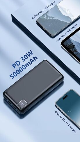 Portable Charger 50000mAh Power Bank, PD 30W Fast Charging External Battery Pack,High Capacity External Battery Pack for Camping, Portable Phone Charger for iPhone Samsung Android in Kuwait