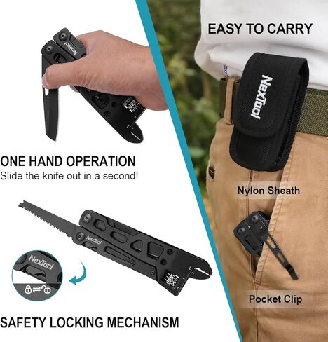 NexTool مفتاح ربط متعدد المهام، أداة متعددة 9 في 1 مع كماشة متعددة الأدوات، مفتاح ربط قابل للتعديل، سكين جيب ومفك براغي، أداة متعددة قابلة للطي من الفولاذ المقاوم للصدأ للصيانة الميكانيكية، والتخييم in Kuwait