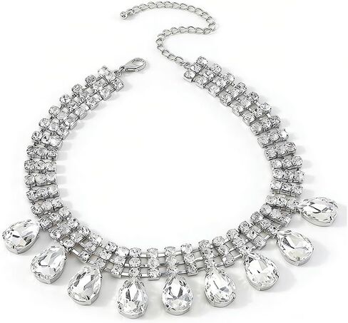Missgrace Boho Punk Vintage Shiny Silver Gold Rhinestones Choker Necklace for Women Chunky Short Necklace Silver Chain Necklace Jewelry for Women in Saudi Arabia