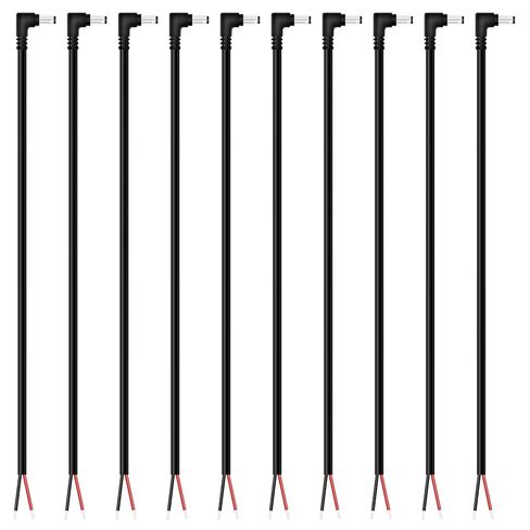 10 عبوات 18AWG DC كابل ضفيرة الطاقة، 5.5 مم × 2.5 مم الزاوية اليمنى DC برميل ذكر التوصيل جاك موصل إلى الأسلاك العارية محول التيار الكهربائي إصلاح الحبل لكاميرا مراقبة CCTV شريط LED، 1 قدم in Kuwait