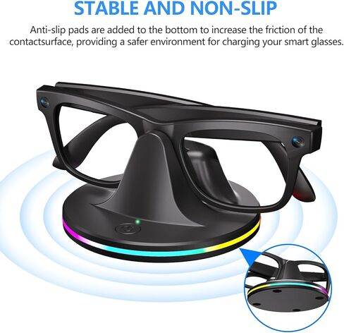 محطة شحن لنظارات Ray Ban Meta، قاعدة شحن لنظارات Meta، ملحقات Ray Ban Meta المتوافقة مع Wayfarer، Skyler، Headliner وOakley Meta HSTN، مع ضوء RGB وكابل USB-C in Kuwait