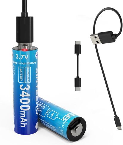 قطعتان من بطارية قابلة لإعادة الشحن USB C 3.7 فولت، زر علوي بقدرة 3400 مللي أمبير في الساعة لأجراس الأبواب والمصابيح الكاشفة والمصابيح الأمامية والكاميرات والألعاب والهاتف الخلوي، وحقيبة تخزين البطارية لبطارية 18650 أو CR123A in Kuwait