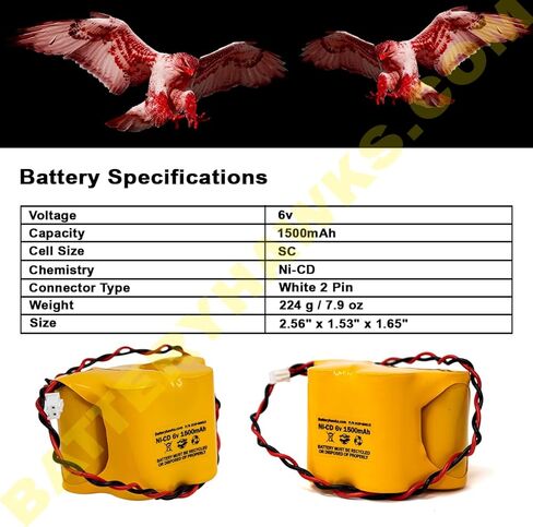 (4 حزمة) Ni-CD 6.0V 1.5AH أبيض 2 دبوس موصل ELB-615N 6V 1500MAH بطارية لأضواء الطوارئ علامة الخروج in Kuwait