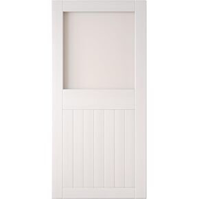 White 42" x 84" Half Lite Frosted Glass Panel, Solid Wood Sliding Barn Door, Assembly Required, Door Only, Interior Use in Saudi Arabia