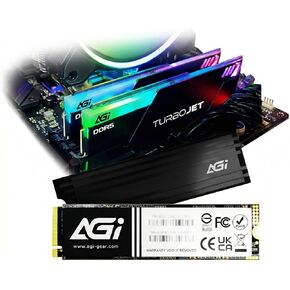 مجموعة ترقية ألعاب AGI: UD858 TURBOJET RGB DDR5 6000MHz 32GB (2x16GB) CL30 ذاكرة سطح المكتب وAI828 1TB NVMe PCIe 4.0 M.2 SSD مع مبدد حراري، حتى 7400 ميجابايت/ثانية، يدعم Intel XMP 3.0 وAMD EXPO in Kuwait