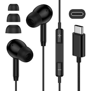 USB C Headphones for iPhone 17 Wired Ear Buds, iPhone 17 Wired Headphones usbc Wired Earbuds for Samsung Galaxy A16 A17 S25 with Microphone Noise Cancelling Braided Cord Wired Earphone, Black in Saudi Arabia