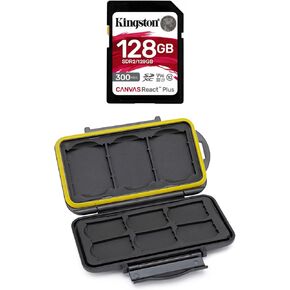 Kingston Canvas React Plus 128GB U3 V90 SDXC UHS-II SD Card Bundle with Memory Storage Carrying Case (2 Items) in Kuwait