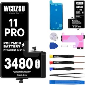 بطارية بديلة لجهاز iPhone 11 Pro بقدرة 3480 مللي أمبير في الساعة بطارية ليثيوم بوليمر جديدة ذات سعة عالية 0 دورة لجهاز iPhone 11 Pro مع مجموعة أدوات الإصلاح الكاملة موديل A2160 A2215 A2217 in Kuwait