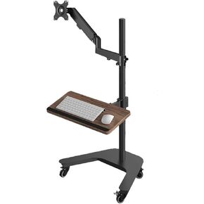 Monitor Arm Single Monitor Floor Stand for 17"-32" Flat/Curved Screens up to 19.8lbs, Mobile Monitor Mount Stand Gas Spring Monitor Cart with Keyboard Tray Monitor Mount Arm in Kuwait