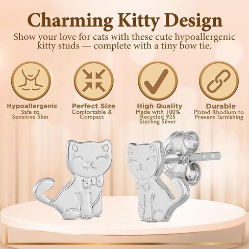Mystigold Cat Stud Earrings 925 Sterling Silver Plated Rhodium and 18K Gold Plated I Hypoallergenic Earrings I Cute adorable cat earrings I Gift for Cat Lovers I Proud cat mom earrings I Stud earrings for teen girls I Animal Jewelry Gift for Women in Saudi Arabia