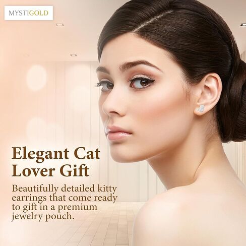 Mystigold Cat Stud Earrings 925 Sterling Silver Plated Rhodium and 18K Gold Plated I Hypoallergenic Earrings I Cute adorable cat earrings I Gift for Cat Lovers I Proud cat mom earrings I Stud earrings for teen girls I Animal Jewelry Gift for Women in Saudi Arabia